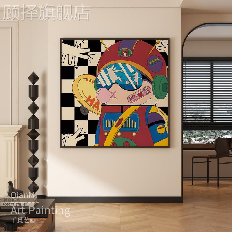 卡通人物玄关挂画简约现代molly.潮流客厅装饰画轻奢餐厅卧室壁画图片