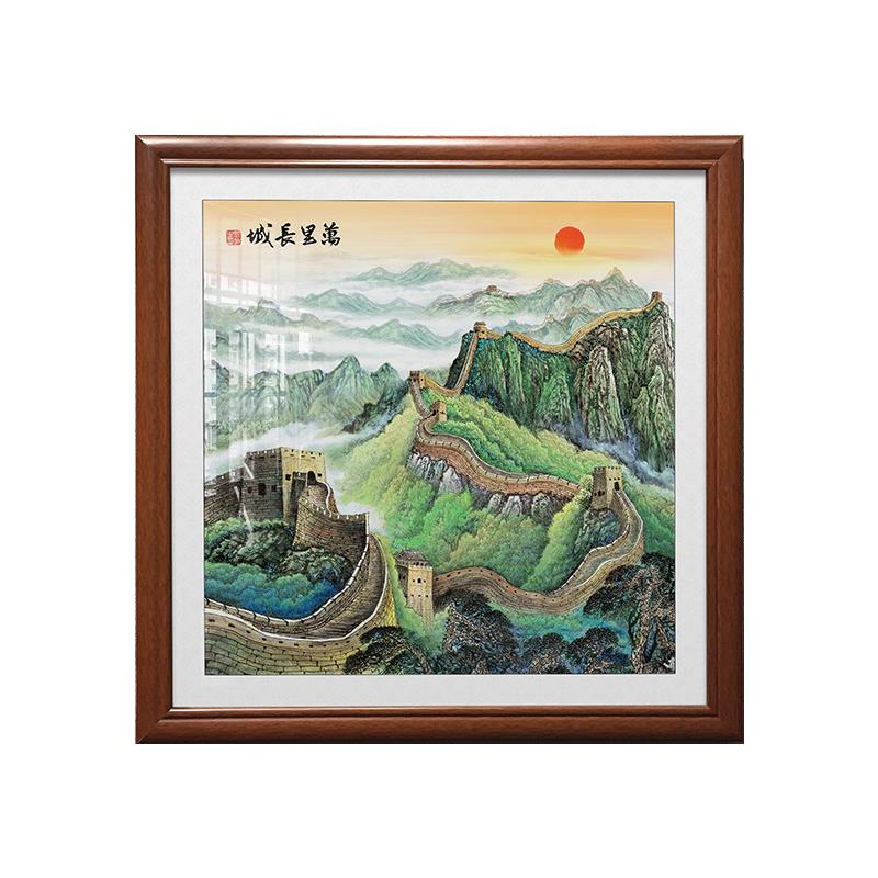靠山无水图招财装饰画老板靠山背有画万里长城有山办公室客厅挂画