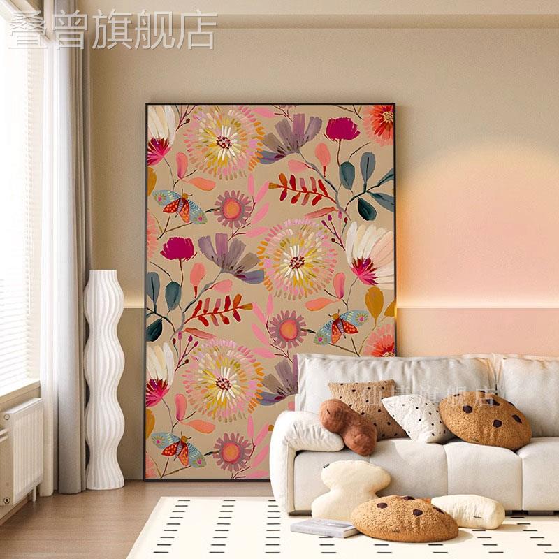奶油风轻奢美式复古艺术装饰画植物客厅餐厅卧室壁画大幅落地挂画图片