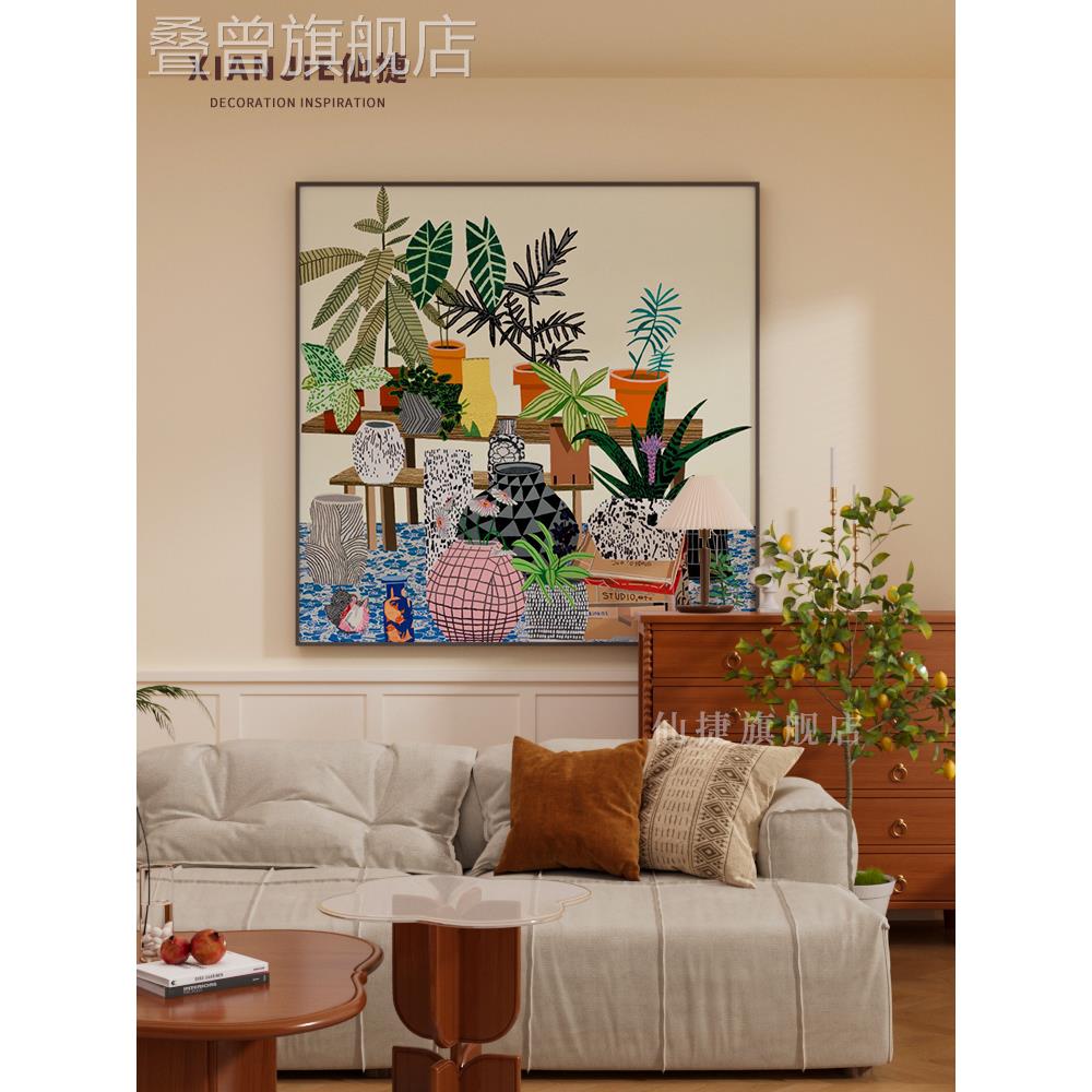 现代北欧风植物酒店餐厅客厅玄关挂画背景墙卧室装饰画方形壁画图片