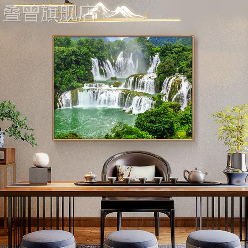 八方来财山水画聚宝盆风景背景墙装饰画流水生财挂画财源广进壁画