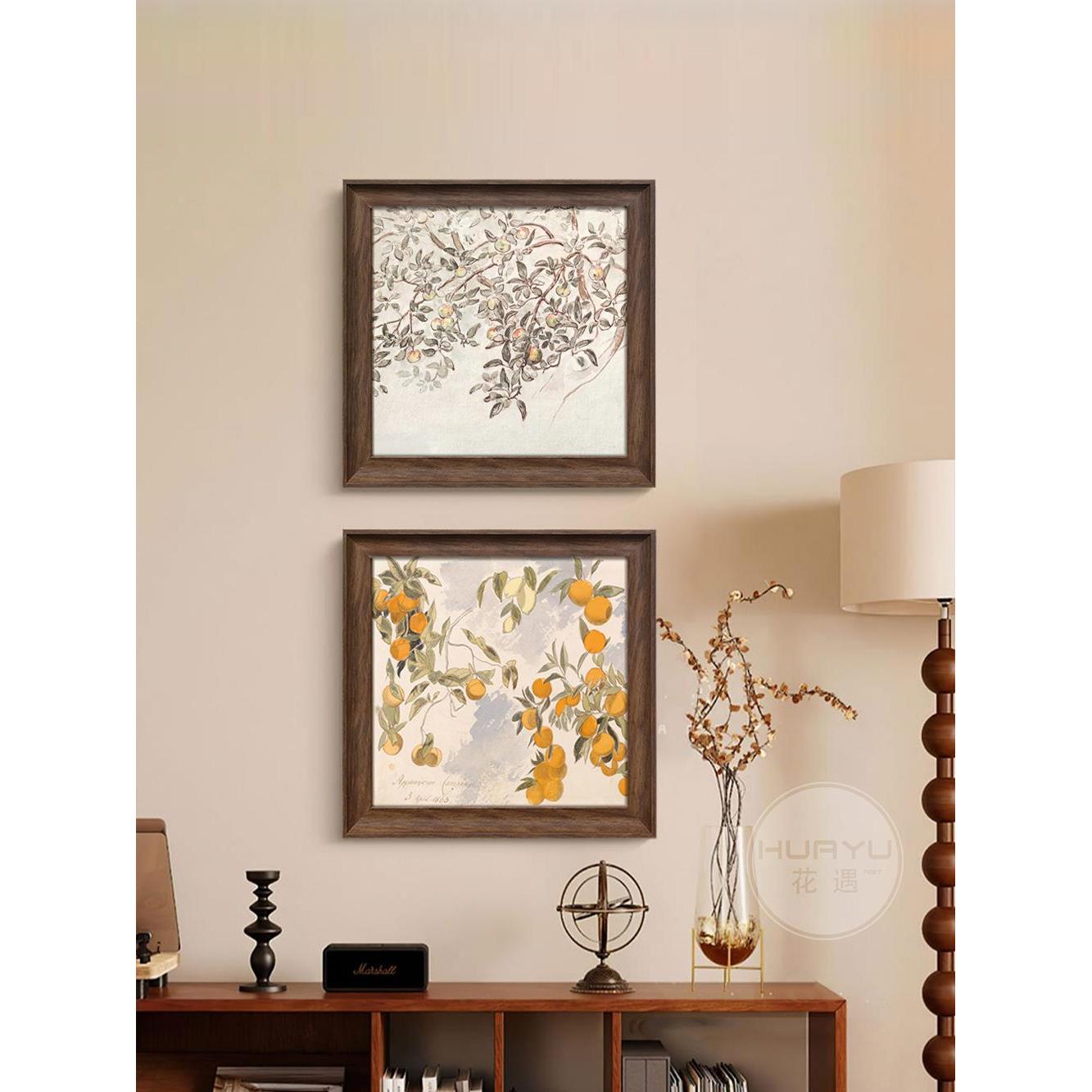 法式中古风餐厅装饰画平安果小众艺术复古客厅挂画玄关斗柜上壁画