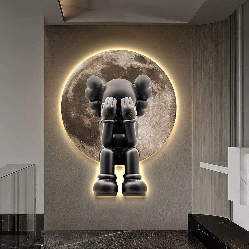 kaws暴力熊玄关装饰画led灯高级感沙发背景墙壁画台球厅背景墙画