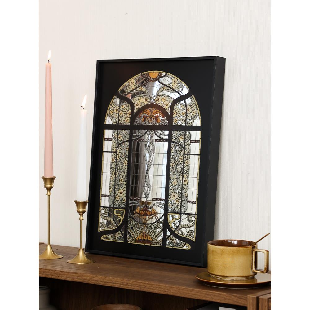 复古窗户镜子画沙发背景墙欧式挂画卧室床头壁画餐厅玄关遮丑花卉