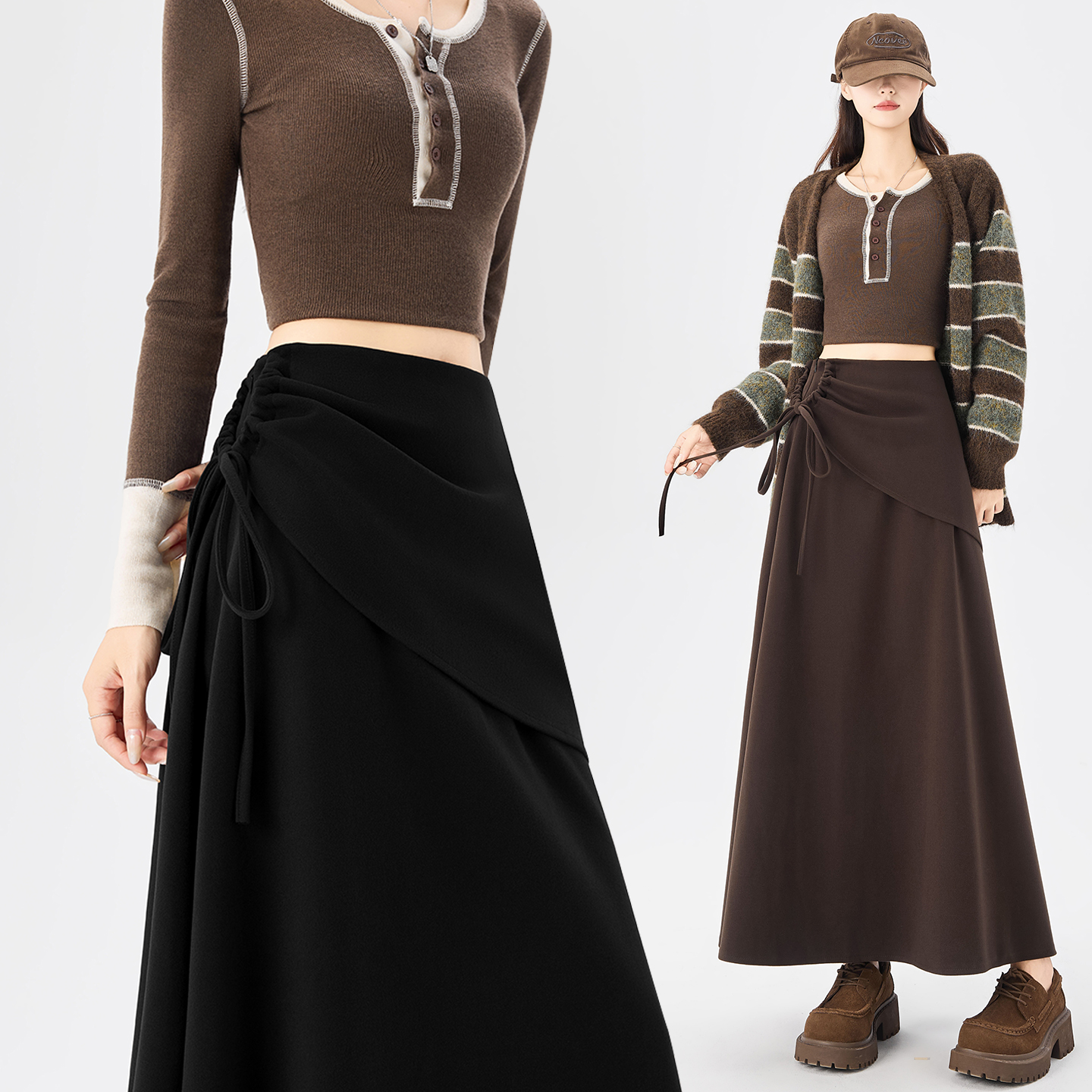 黑色半身裙冬显瘦a字毛呢包臀裙