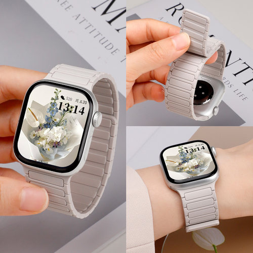 适用苹果手表S11表带iWatchS10新款磁吸硅胶腕带s9舒适s8智能运动s7/6工装款SE透气Ultra高级感夏季替换带