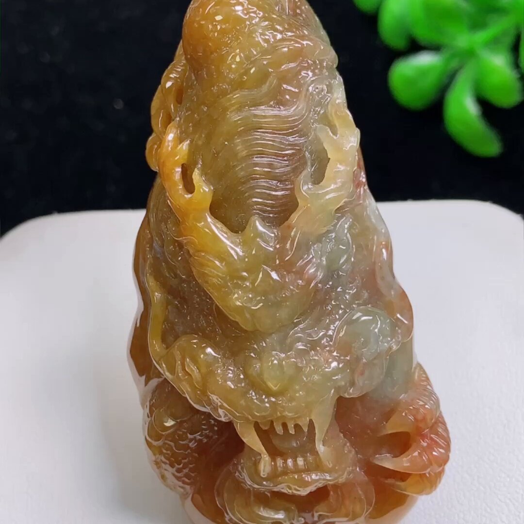 缅甸翡翠龙牌玉吊坠天然玉石A货冰种黄翡老坑收藏礼物新款0528