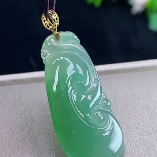 缅甸翡翠如意镶金玉吊坠天然玉石A货18K金镶嵌冰种老坑正品0204