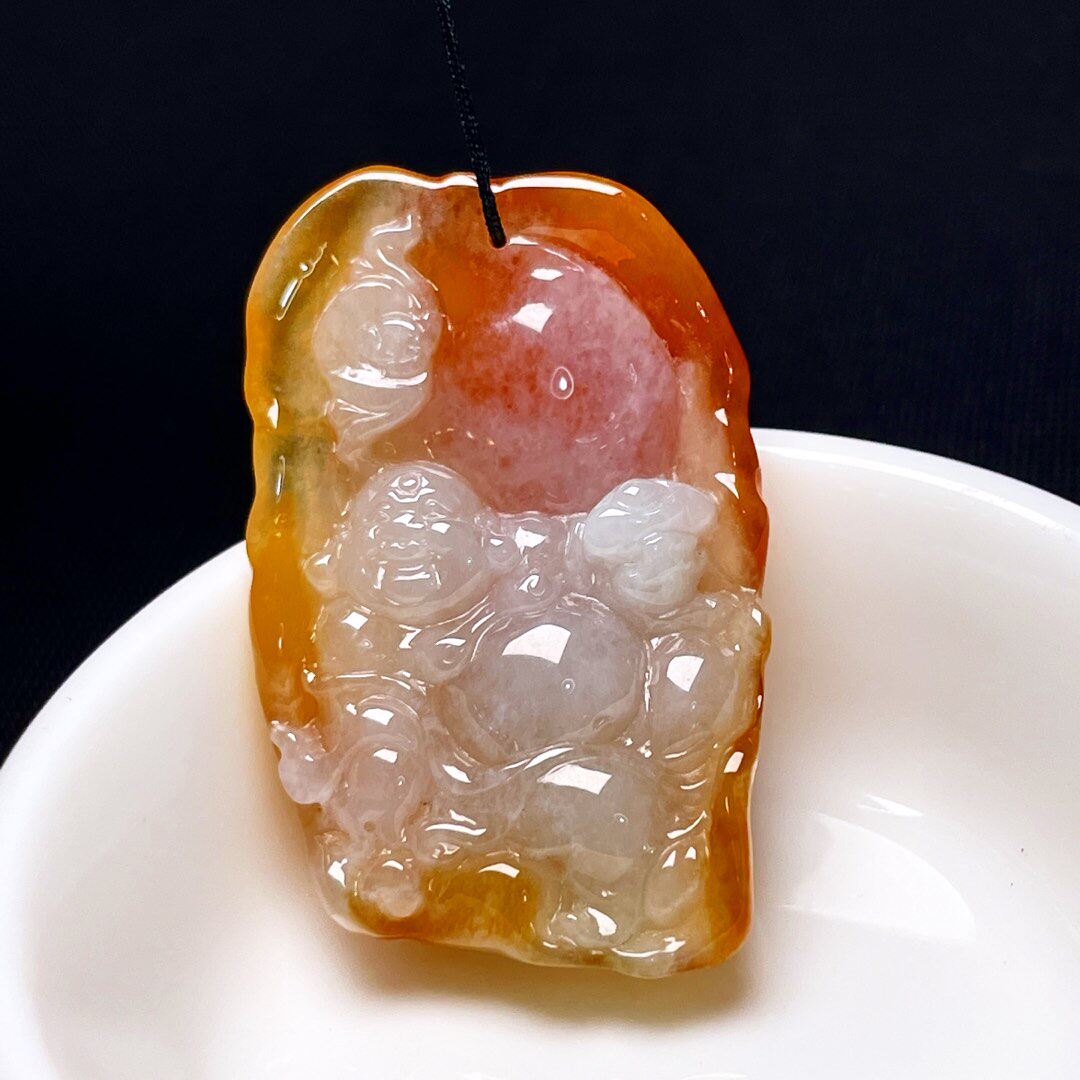 缅甸翡翠弥勒佛玉吊坠天然玉石A货冰糯种黄翡新款正品证书0223