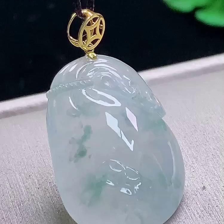 缅甸翡翠钱袋镶金玉吊坠天然玉石A货18K金镶嵌冰种高档正品1107