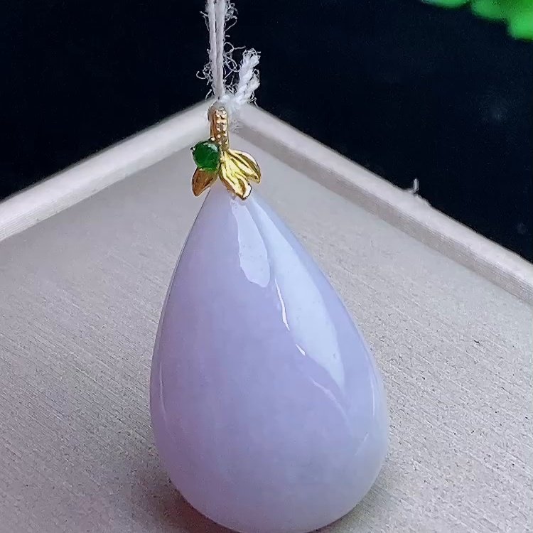 缅甸翡翠水滴镶金玉吊坠天然玉石A货18K金镶嵌冰种紫罗兰新款1212