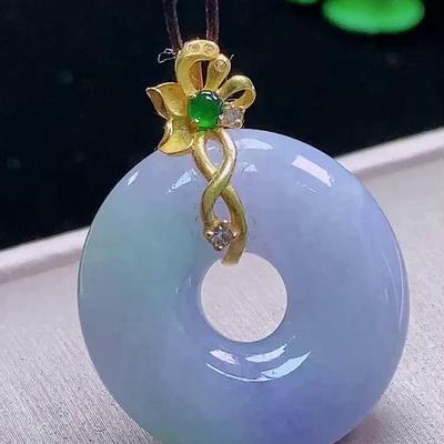 缅甸翡翠甜甜圈镶金玉吊坠天然玉