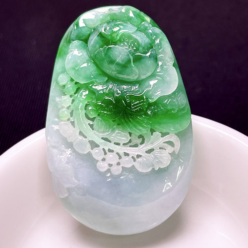 缅甸翡翠花开富贵玉吊坠天然玉石