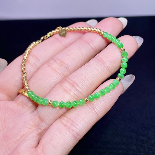 缅甸翡翠手串镶金玉手串天然玉石