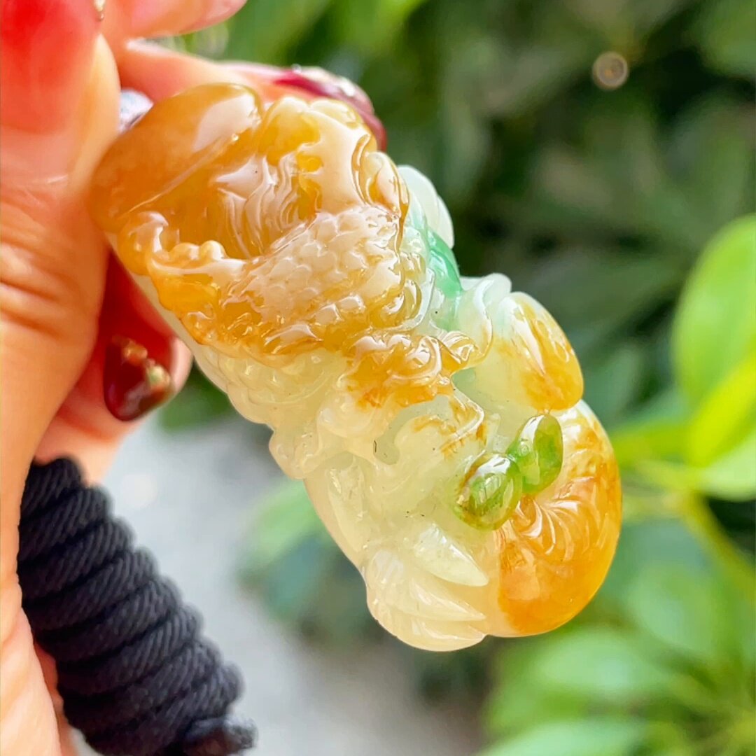 缅甸翡翠龙牌玉吊坠天然玉石A货冰种黄加绿老坑高档礼物收藏0528