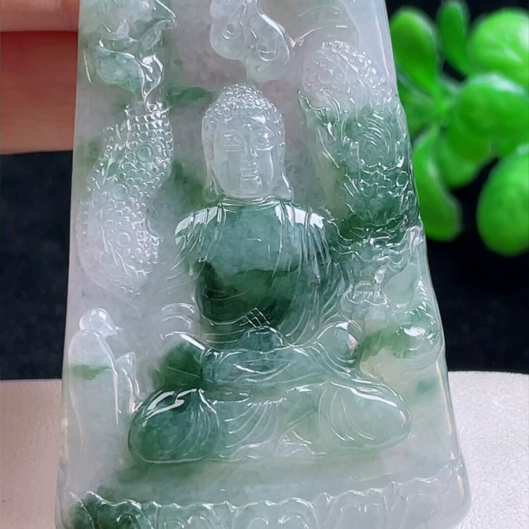 缅甸翡翠大日如来玉吊坠天然玉石A货冰种飘花正品礼物高档1022