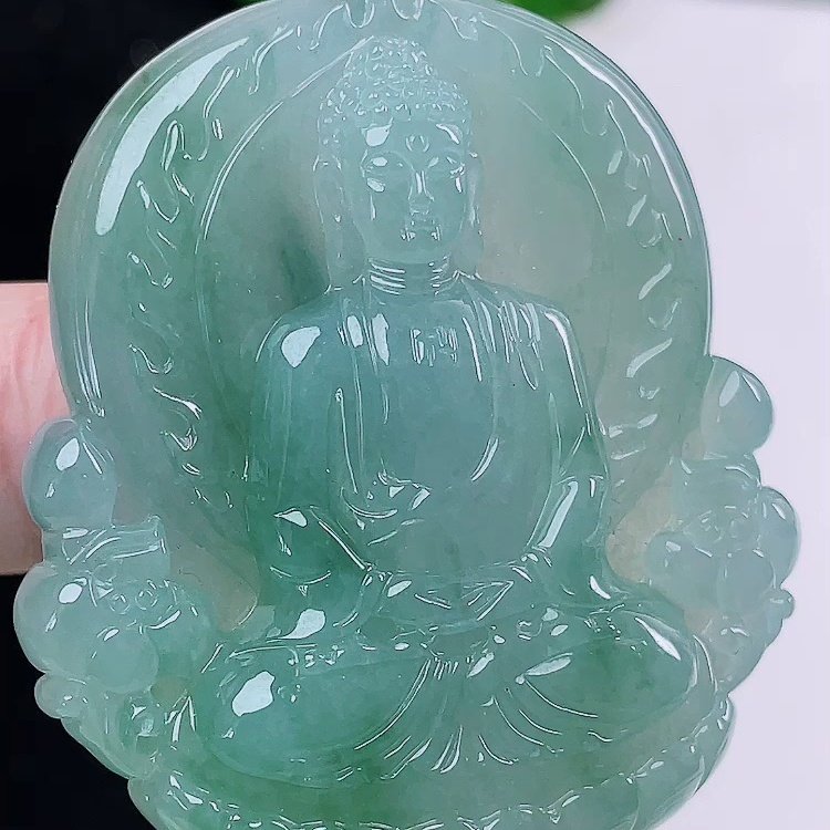 缅甸翡翠大日如来玉吊坠天然玉石A货冰种飘花新款证书收藏0104