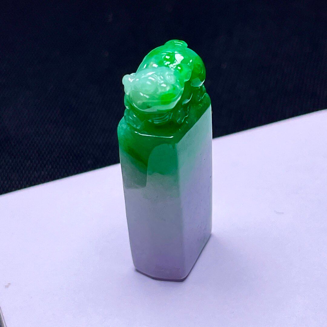 缅甸翡翠印章玉吊坠天然玉石A货冰糯种辣绿收藏礼物新款老坑0223