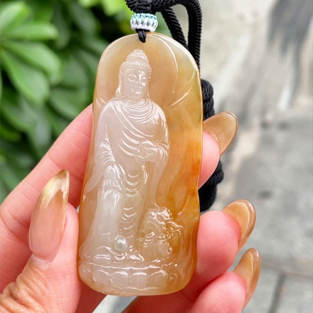 缅甸翡翠大日如来玉吊坠天然玉石A货冰种黄翡老坑礼物收藏0601