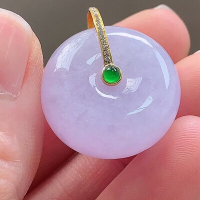 缅甸翡翠平安扣镶金玉吊坠天然玉