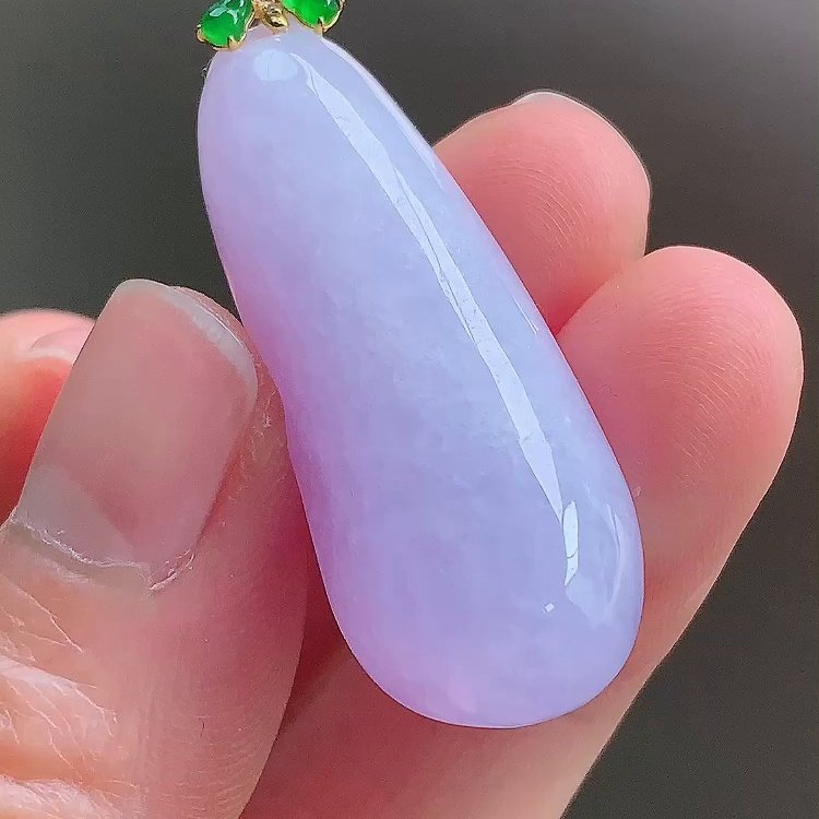 缅甸翡翠福瓜镶金玉吊坠天然玉石A货18K金镶嵌冰种紫罗兰收藏0102