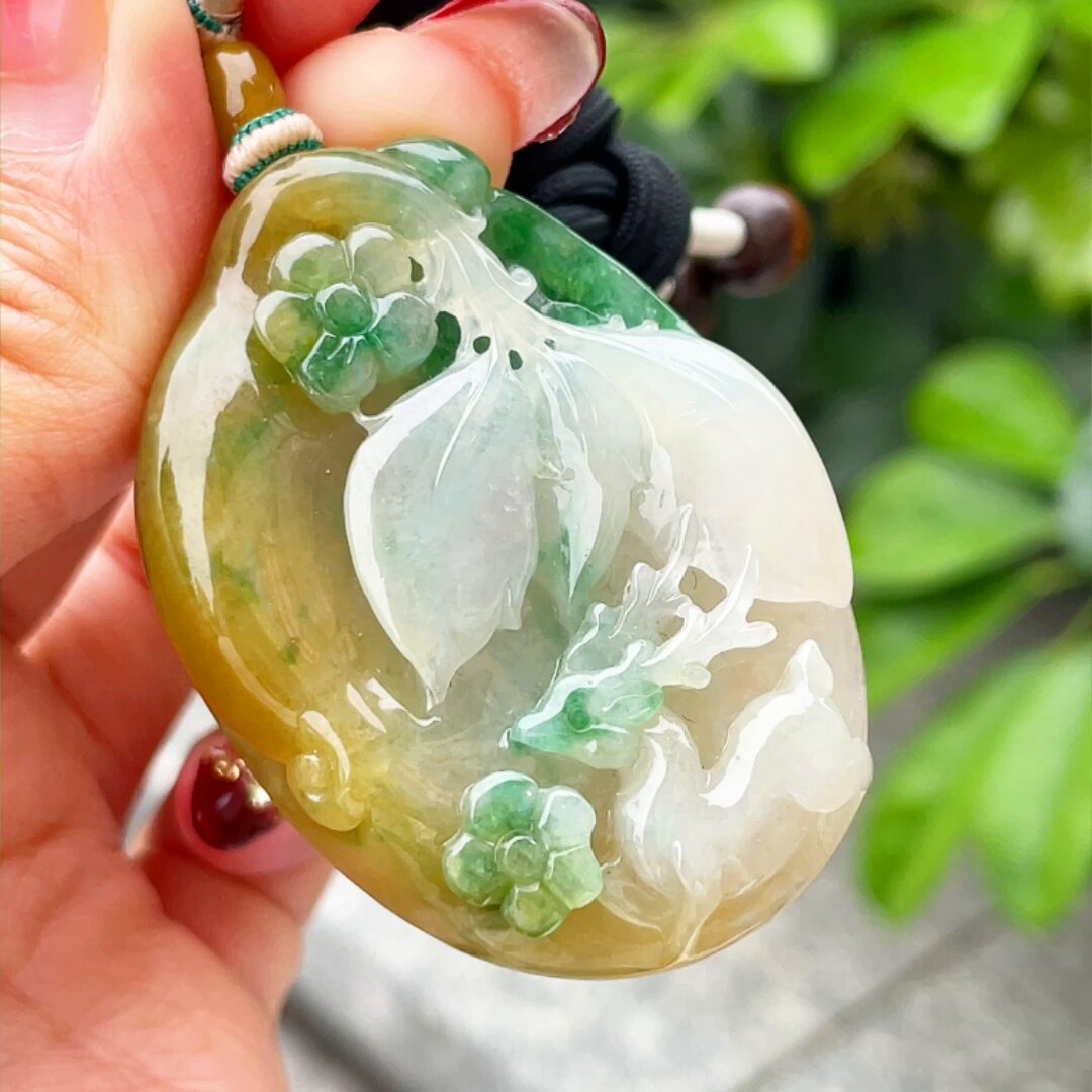 缅甸翡翠梅花鹿玉吊坠天然玉石A货冰种黄翡飘花礼物新款高档0530