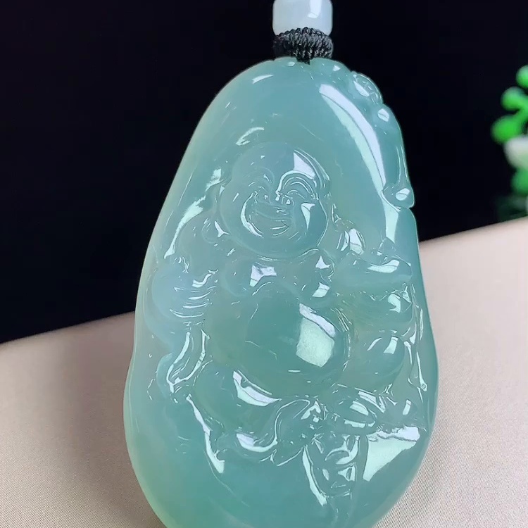 缅甸翡翠弥勒佛玉吊坠天然玉石A货冰种晴绿正品收藏老坑证书1203