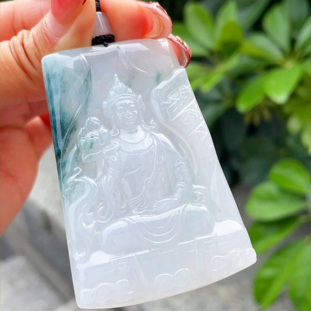缅甸翡翠大势至玉吊坠天然玉石A货冰种飘花老坑礼物证书正品0530