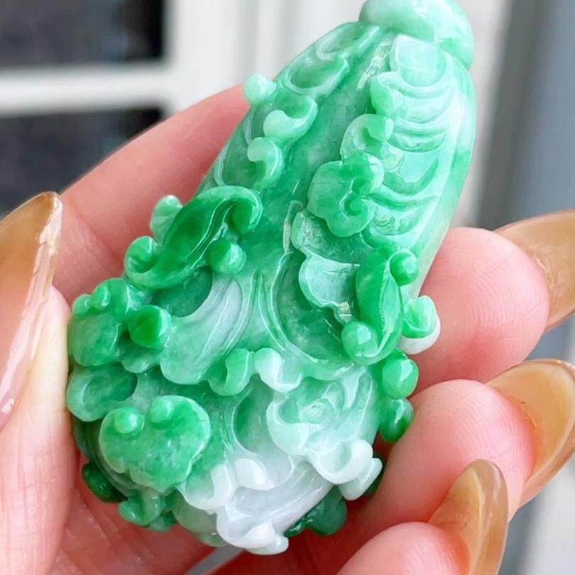 缅甸翡翠白菜玉吊坠天然玉石A货冰种辣绿礼物新款收藏老坑0530