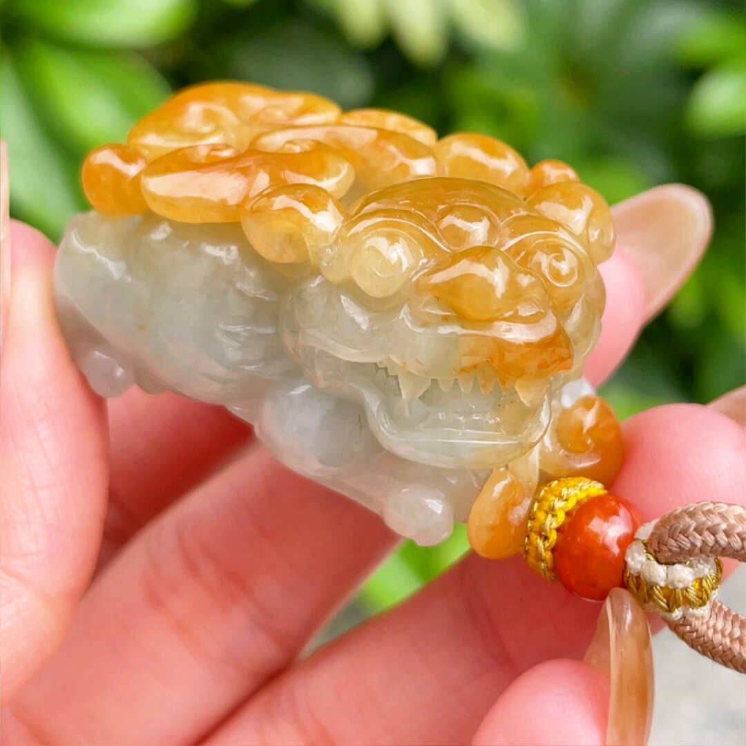 缅甸翡翠貔貅玉吊坠天然玉石A货冰种黄翡收藏礼物高档新款0530