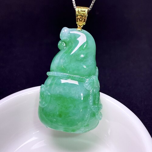 缅甸翡翠葫芦镶金玉吊坠天然玉石
