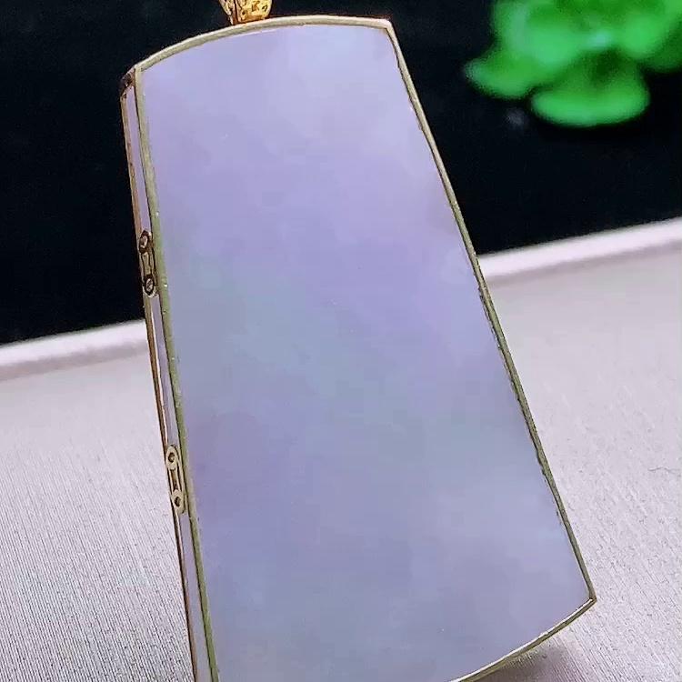 缅甸翡翠无事牌镶金玉吊坠天然玉