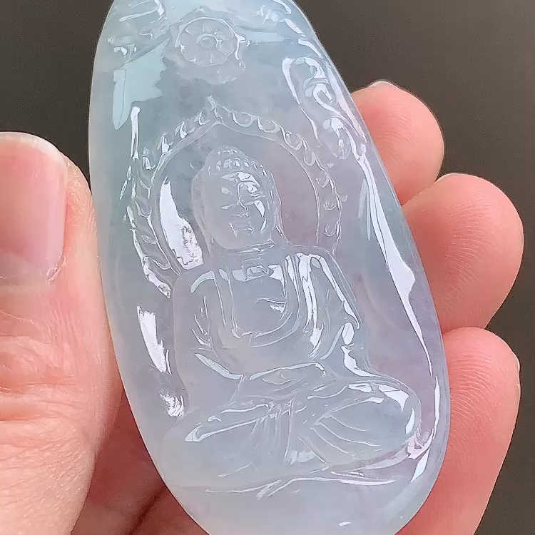 缅甸翡翠大日如来玉吊坠天然玉石A货冰种老坑收藏新款证书1205