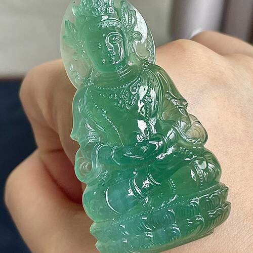 缅甸翡翠度母玉吊坠天然玉石A货