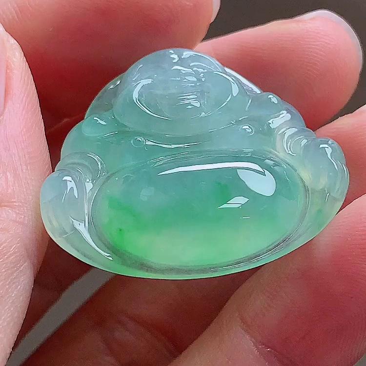 缅甸翡翠佛公玉吊坠天然玉石A货冰种阳绿飘绿收藏正品新款1028