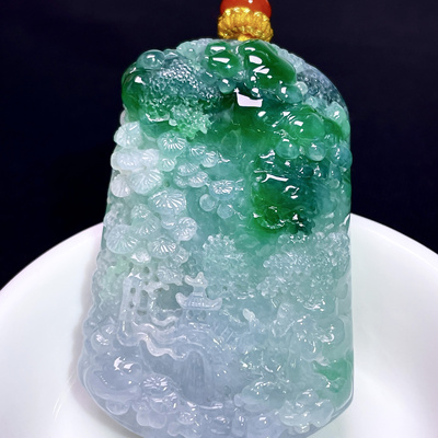 缅甸翡翠山水玉吊坠天然玉石A货