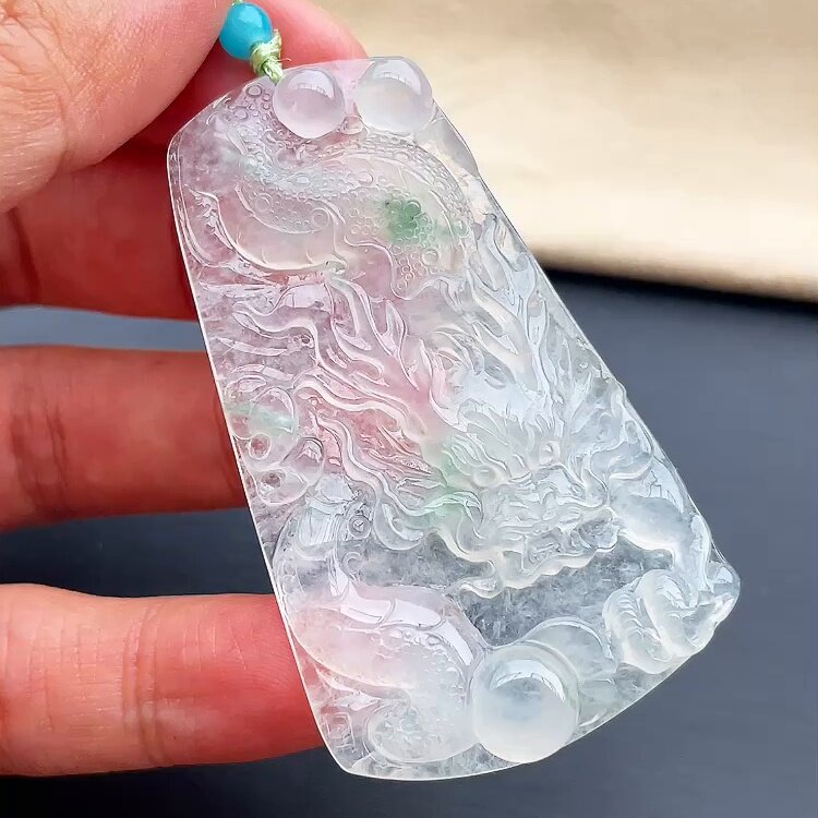 缅甸翡翠龙牌玉吊坠天然玉石A货冰种飘花礼物正品老坑收藏1016
