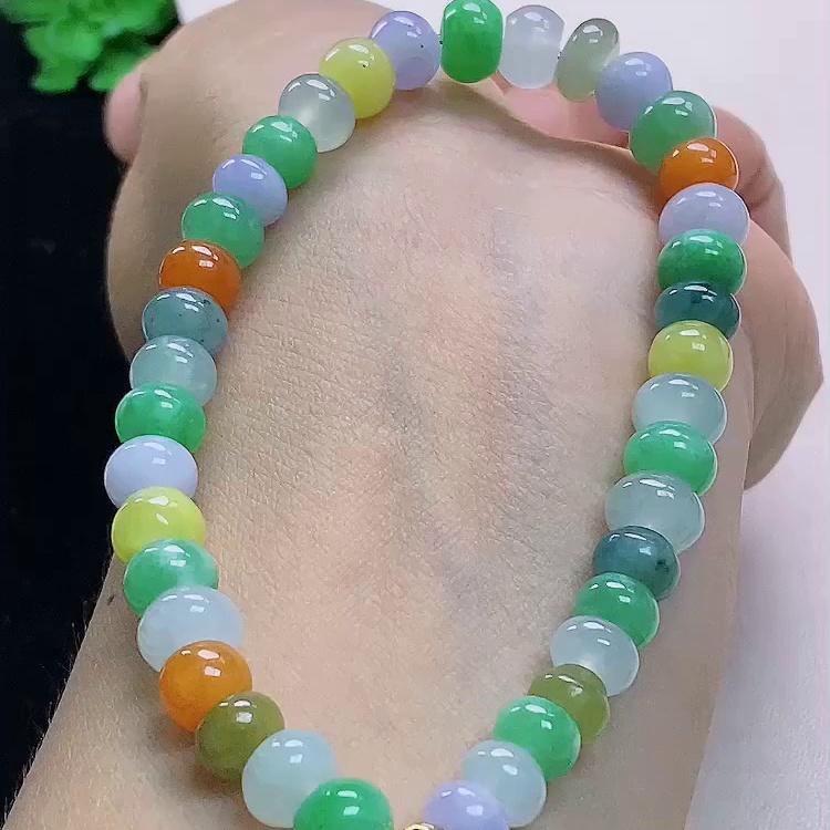 缅甸翡翠算盘玉手串天然玉石A货