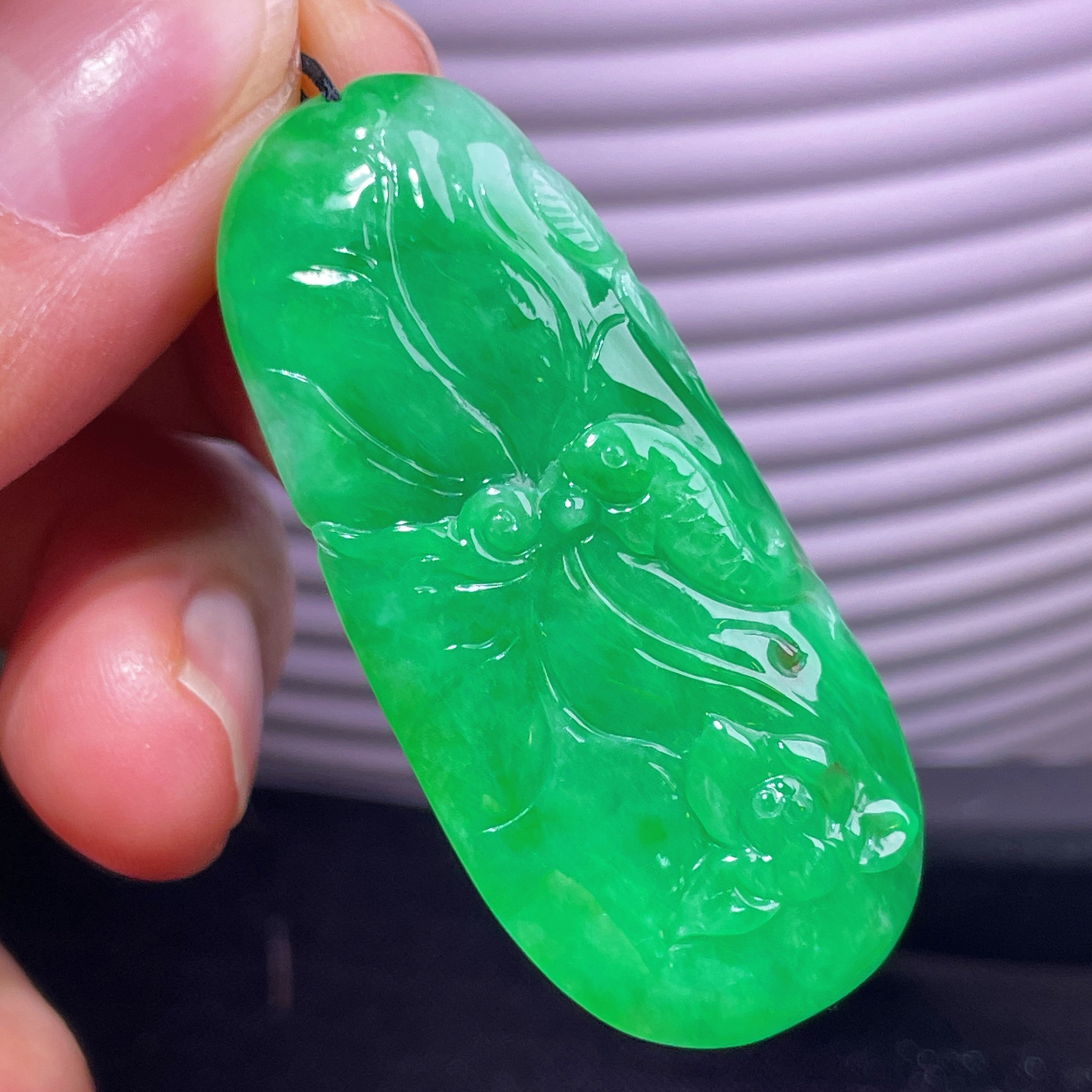 缅甸翡翠荷叶玉吊坠天然玉石A货冰糯种阳绿正品高档证书老坑0530