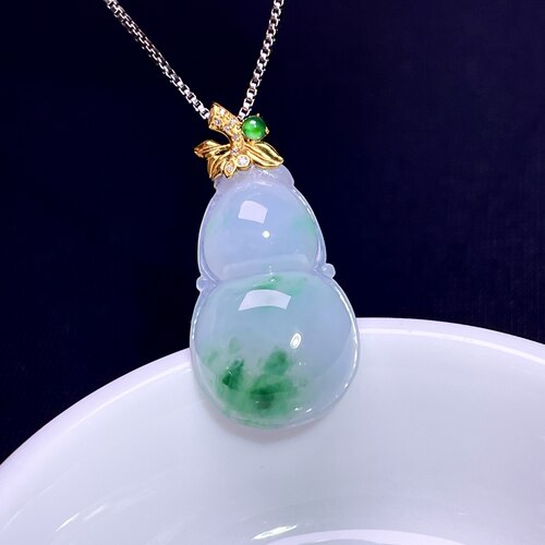 缅甸翡翠葫芦镶金玉吊坠天然玉石
