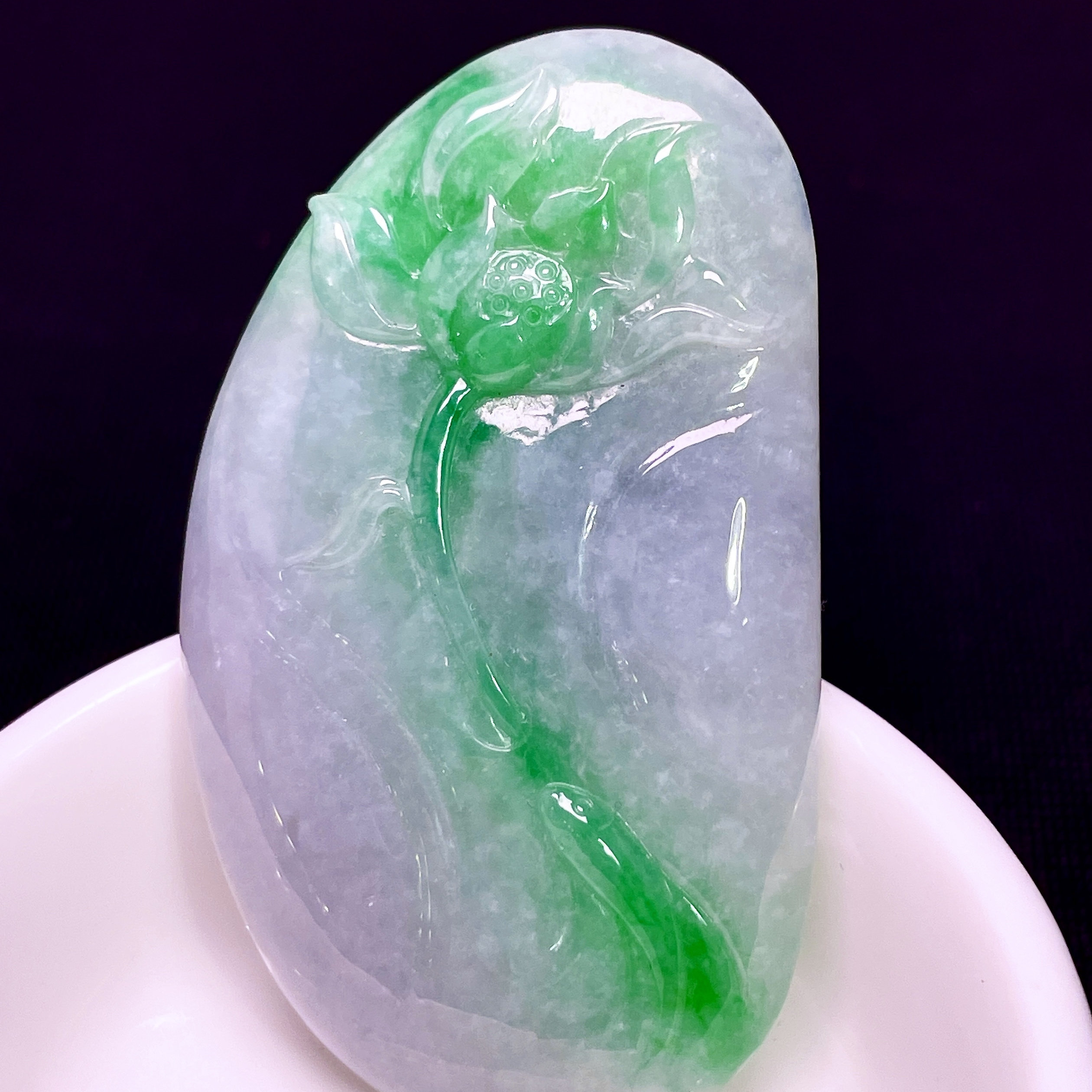 缅甸翡翠荷花玉吊坠天然玉石A货冰种辣绿老坑新款高档收藏0601