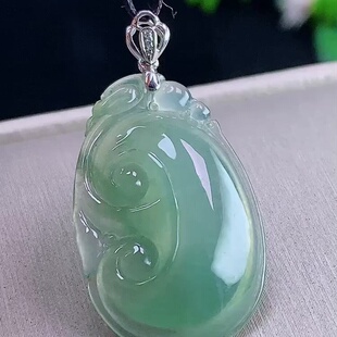 缅甸翡翠如意镶金玉吊坠天然玉石A货18K金镶嵌冰种正品礼物0204