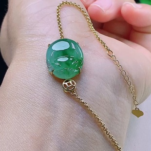 缅甸翡翠金蟾镶金玉手链天然玉石A货18K金镶嵌冰种飘花正品0111