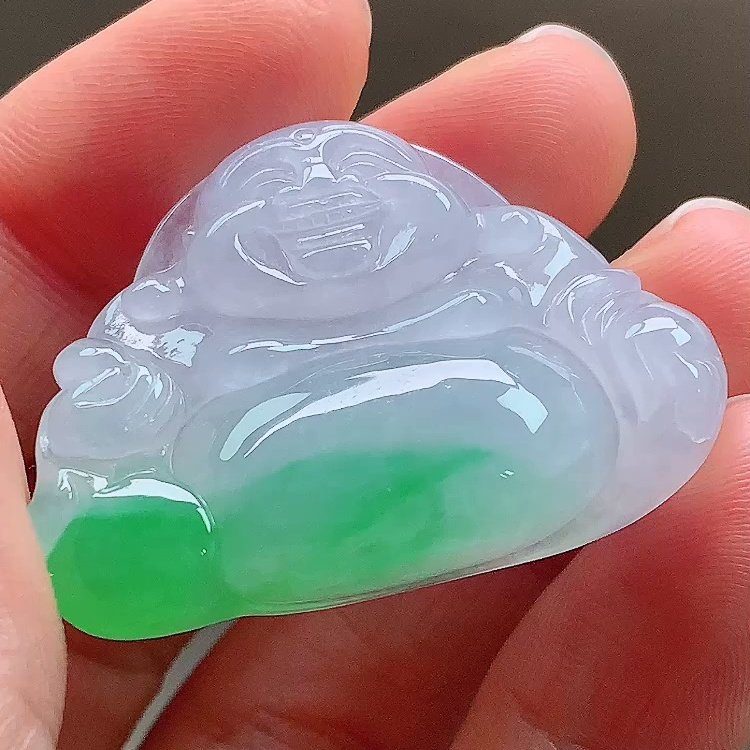 缅甸翡翠佛公玉吊坠天然玉石A货冰种阳绿飘花老坑高档收藏0102