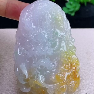 缅甸翡翠望子成龙玉吊坠天然玉石A货冰种黄翡正品新款老坑0314