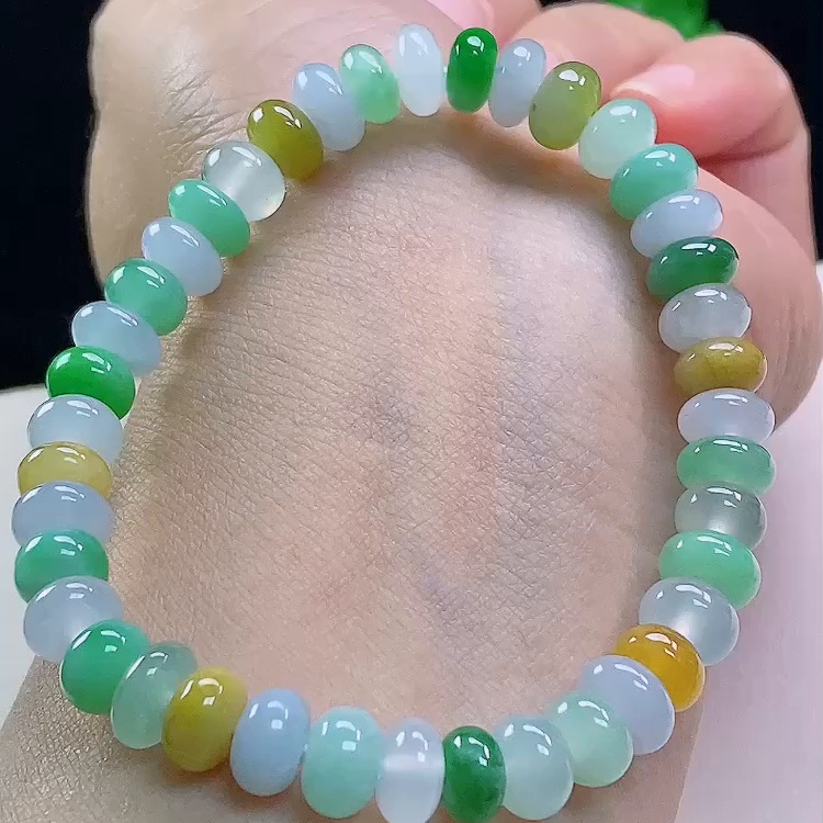 缅甸翡翠算盘玉手串天然玉石A货