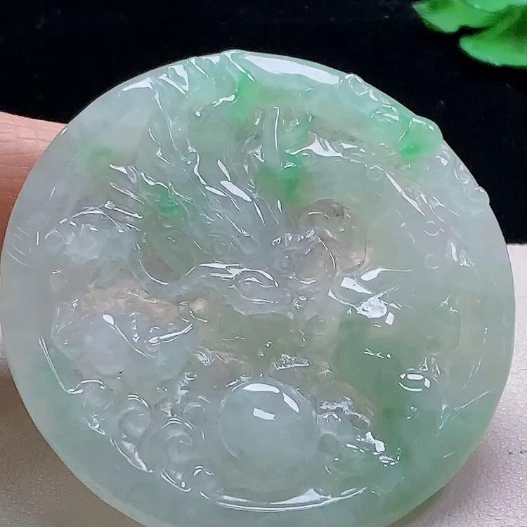 缅甸翡翠龙牌玉吊坠天然玉石A货冰种飘绿收藏正品礼物证书1114