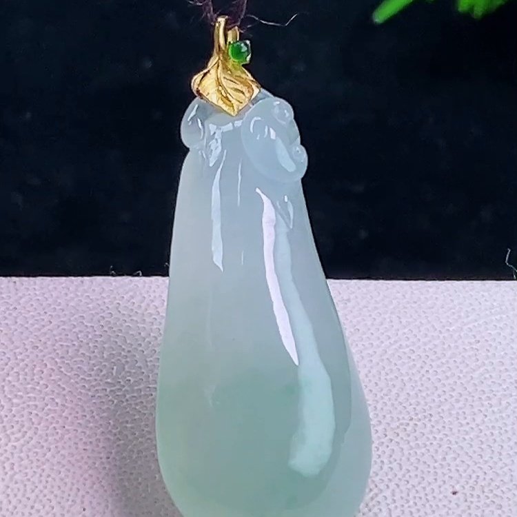 缅甸翡翠福瓜镶金玉吊坠天然玉石A货18K金镶嵌冰种新款老坑0107