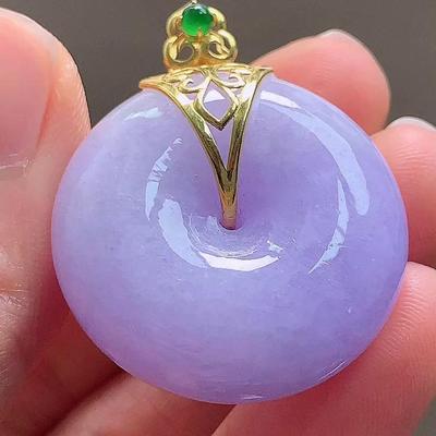 缅甸翡翠平安扣镶金玉吊坠天然玉