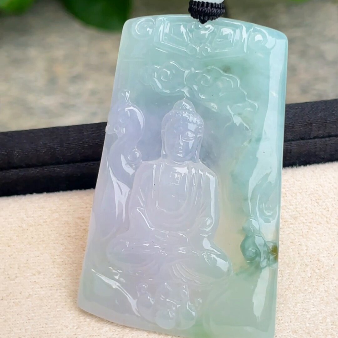 缅甸翡翠大日如来玉吊坠天然玉石A货冰种飘花正品证书新款0604